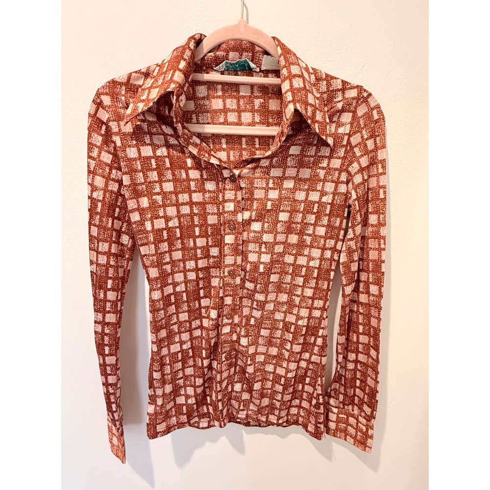 Vintage 1970s Huk-A-Poo Sportswear Geometric Print Disco Shirt